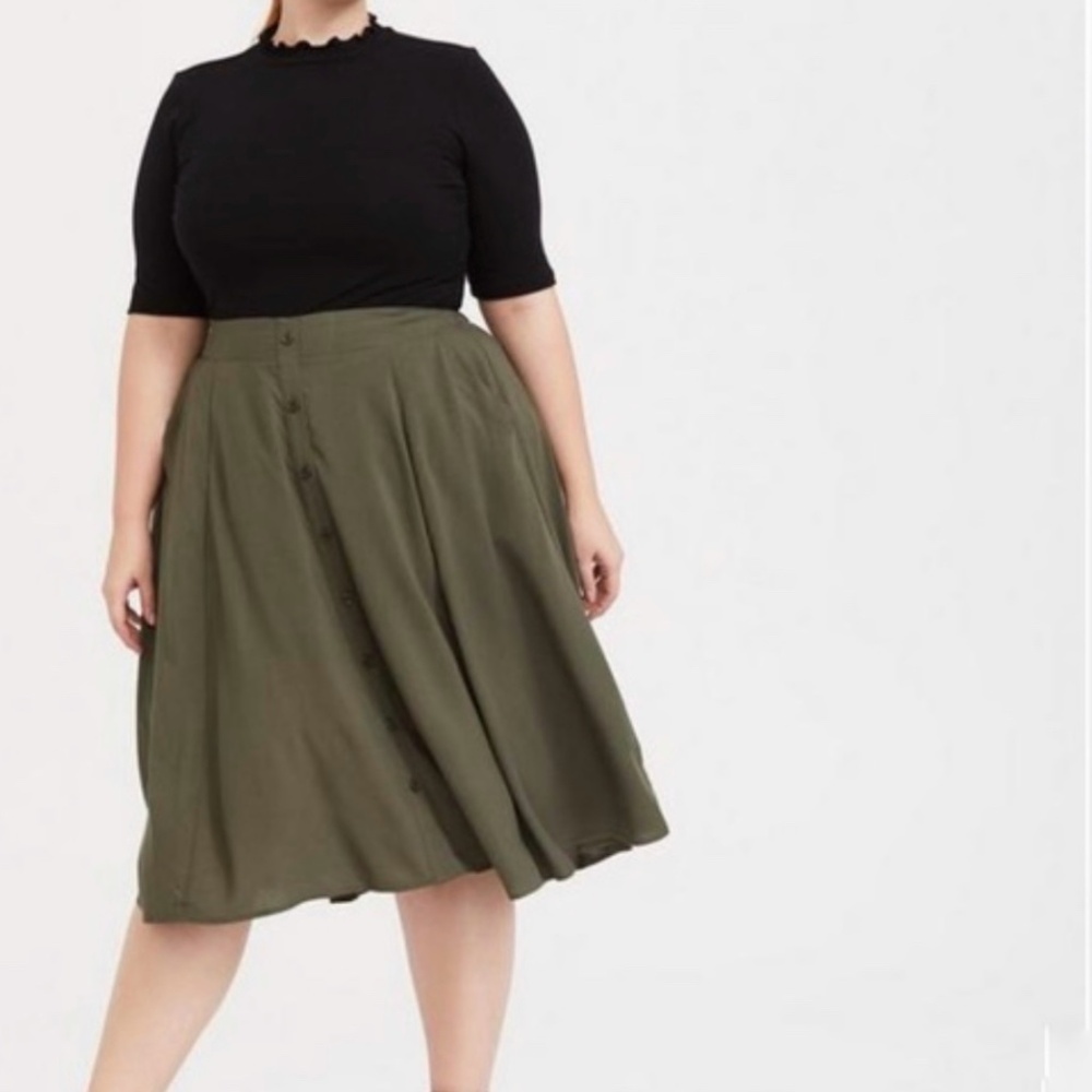 Olive Green Button-Front Midi Skirt - Women